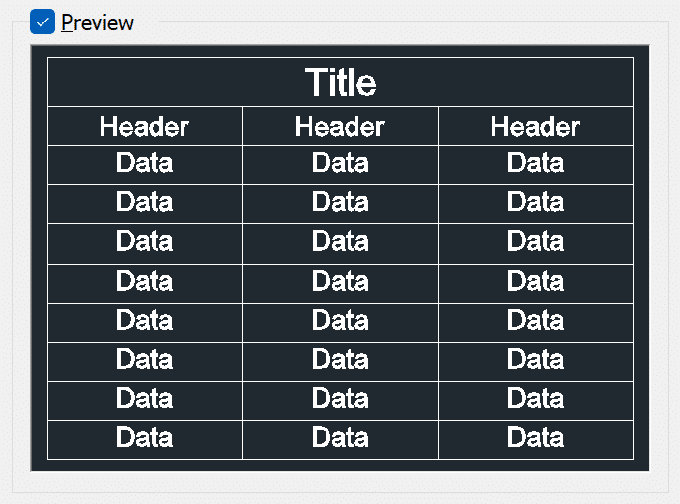 Insert Table Dialog Box Preview - AutoCAD Table