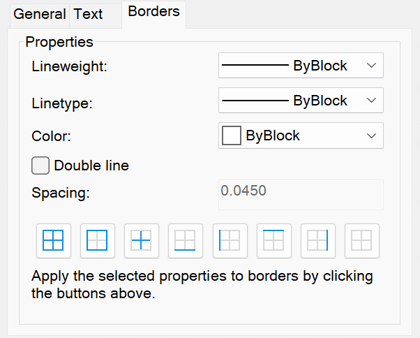 Table Style Dialog Box - Cell Styles Border