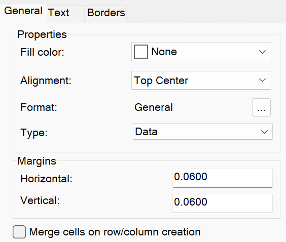 Table Style Dialog Box - Cell Styles General