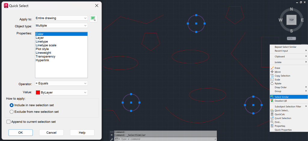 Quick Select and Select Similar - AutoCAD Navigational Tools