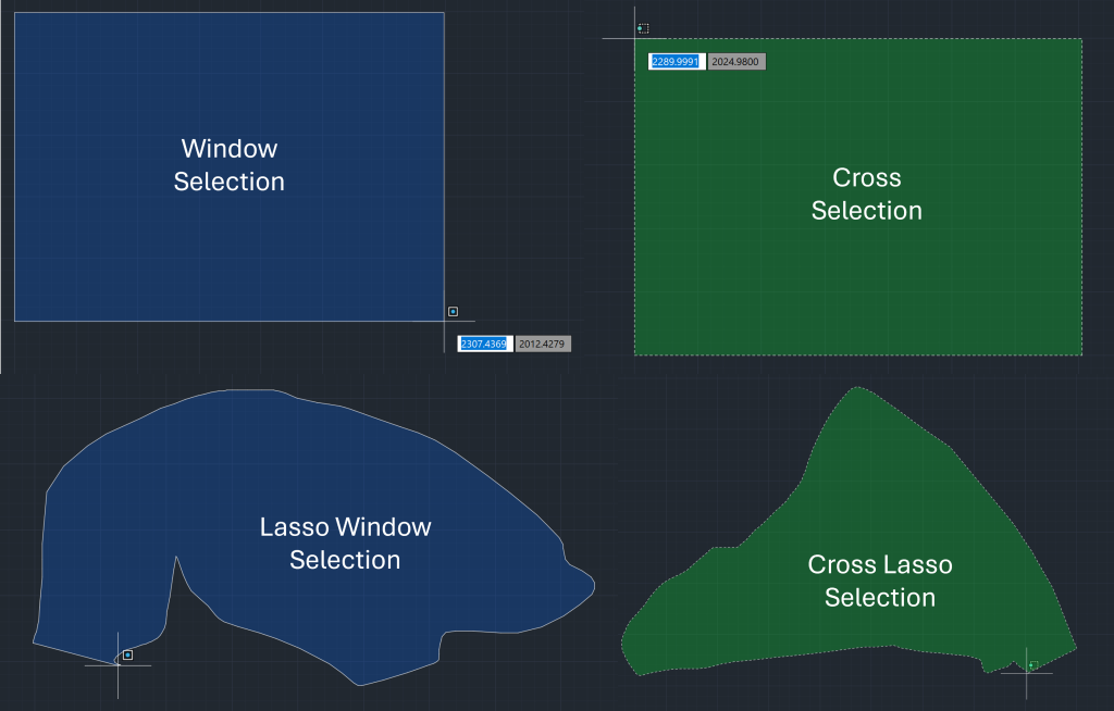 Window Selection, Cross Selection, Lasso Window Selection & Cross Lasso Selection - AutoCAD Navigational Tools
