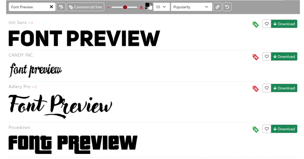 1001 Fonts - Font Preview Functionality