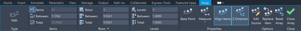 Path Array Properties - AutoCAD Array
