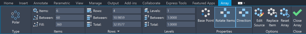 Polar Array Properties - AutoCAD Array