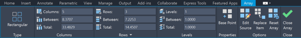 Rectangular Array Properties - AutoCAD Array