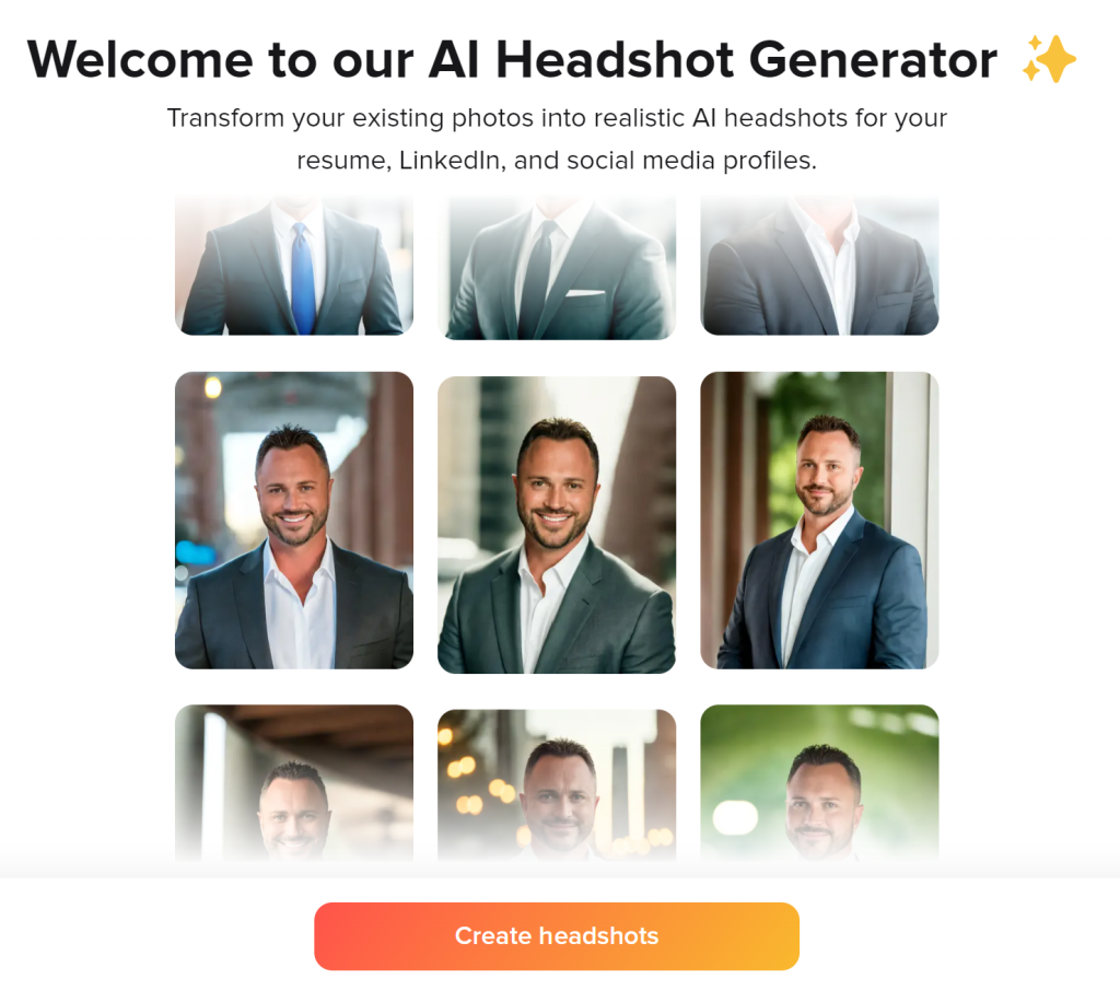 Step 2: Click on Create Headshots - Aragon AI
