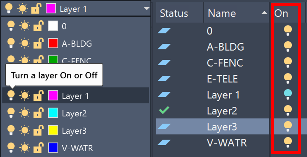 AutoCAD Turn a Layer On/Off