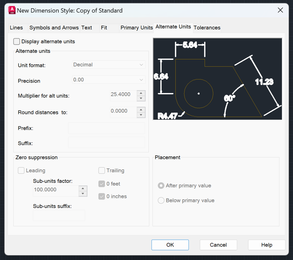 AutoCAD Dimension Style Manager - Alternate Units