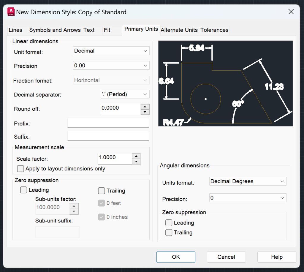 AutoCAD Dimension Style Manager - Primary Units