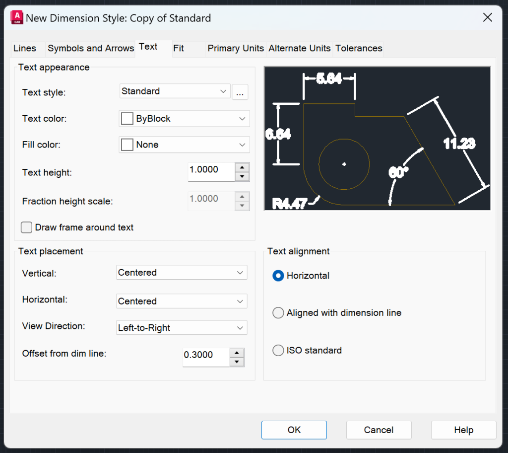 AutoCAD Dimension Style Manager - Text