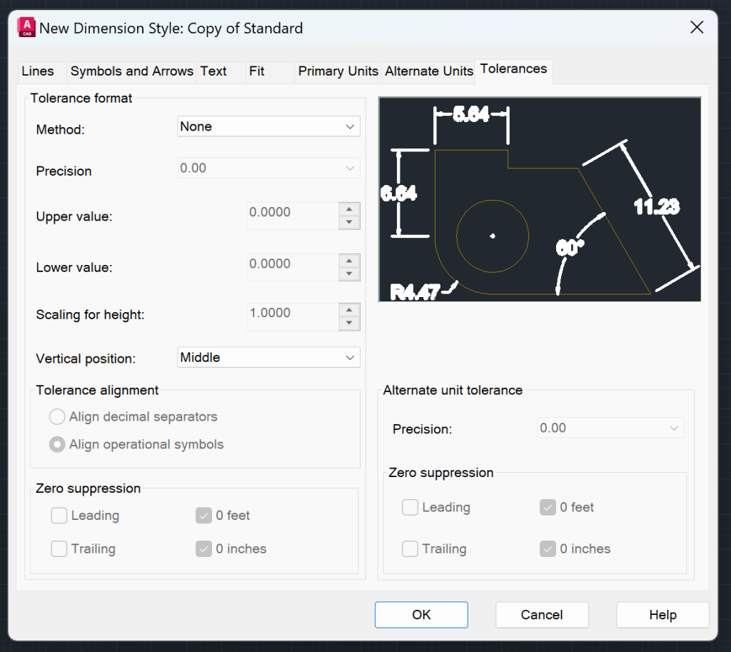 AutoCAD Dimension Style Manager - Tolerances