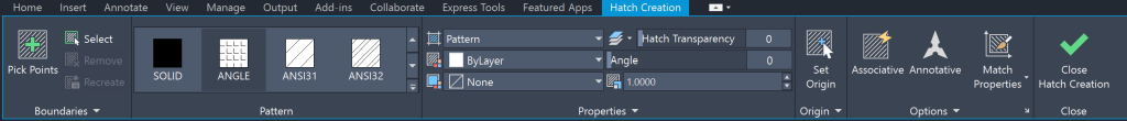 AutoCAD Hatch Creation Panel