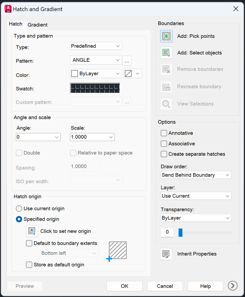 AutoCAD Hatch Edit Dialog Box