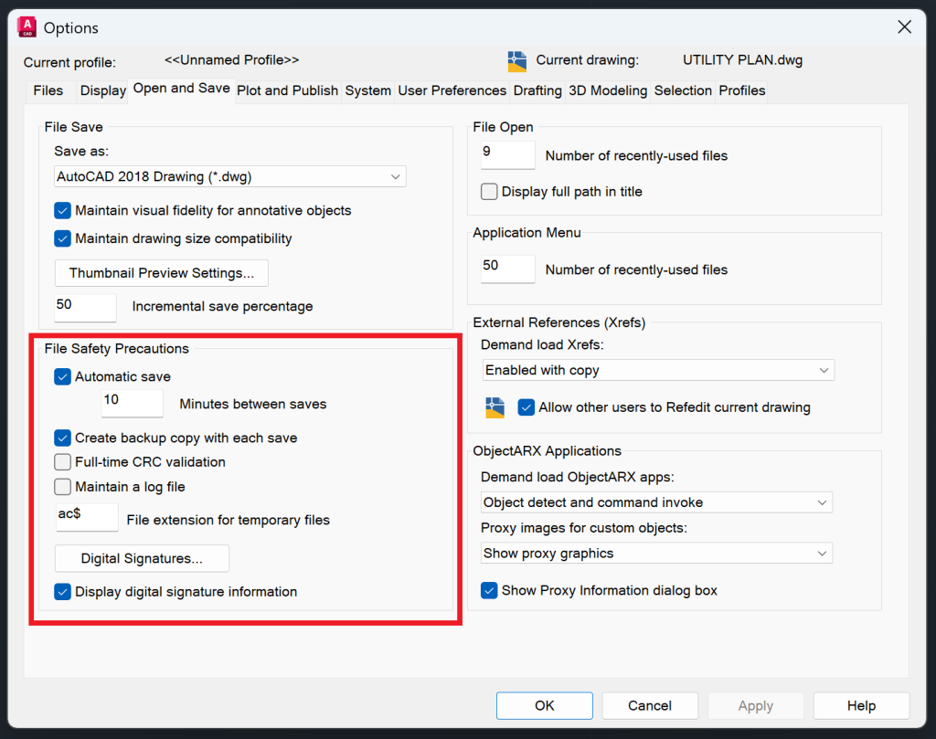 AutoCAD AutoSave Option