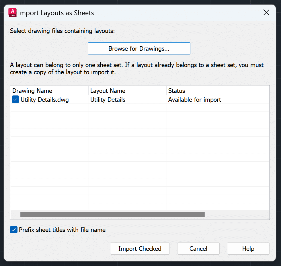Import Layout as Sheet in AutoCAD