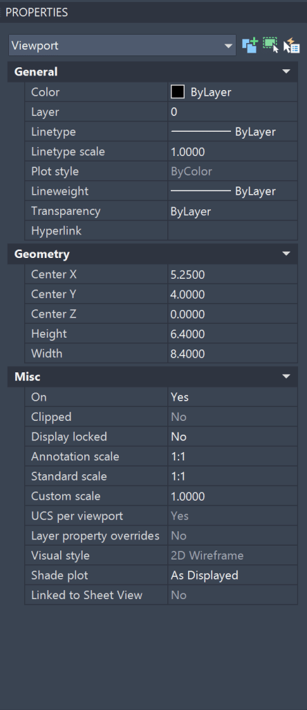 AutoCAD Viewport Properties Panel